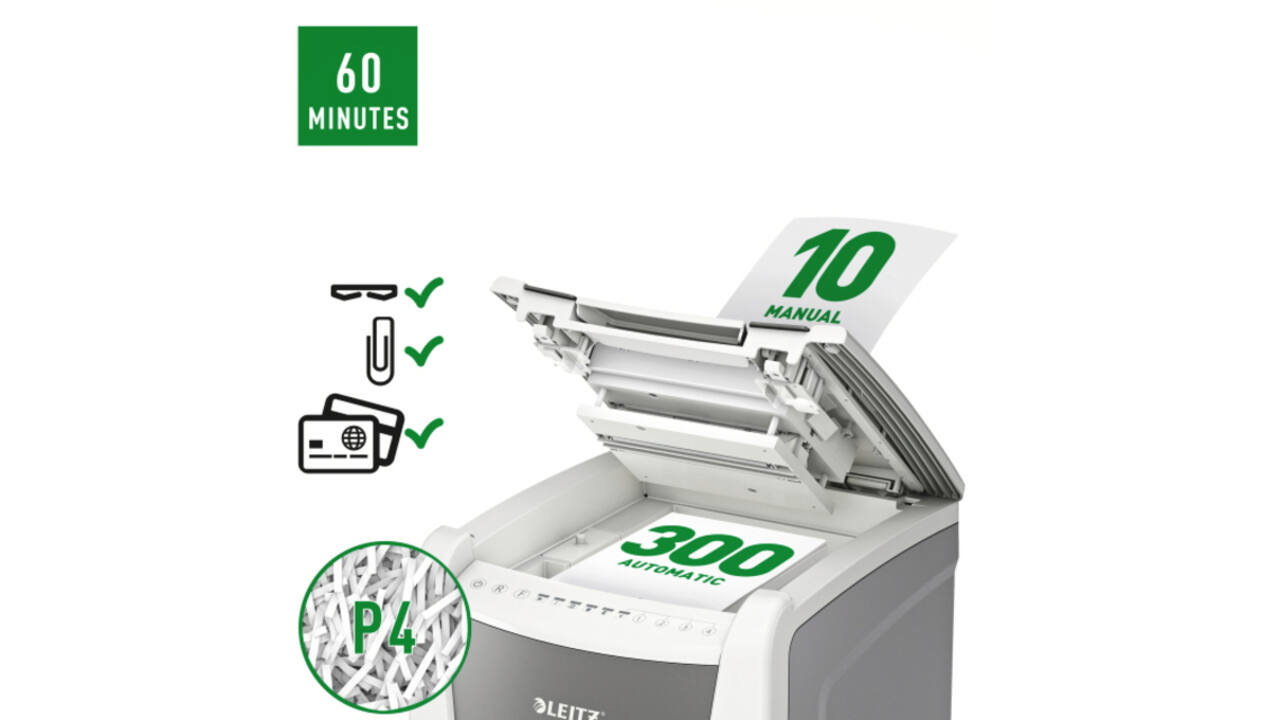 Papiervernietiger Leitz IQ Auto+ Office 300 P4 snippers 4x28mm