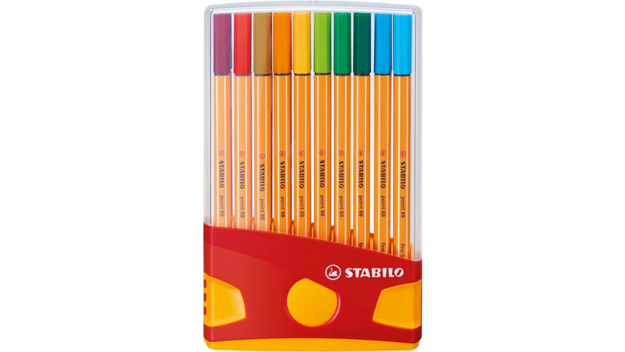 Fineliner STABILO point 88 ColorParade rollerset geel/rood fijn assorti etui à 20 stuks