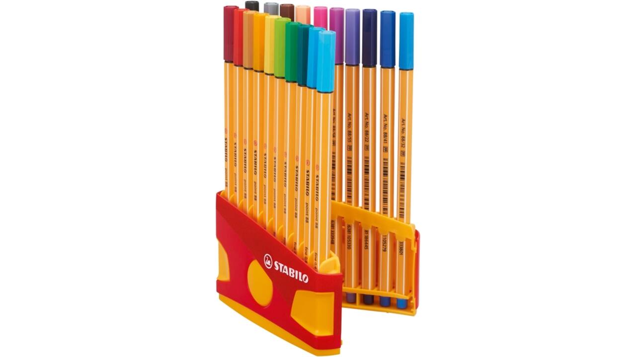 Fineliner STABILO point 88 ColorParade rollerset geel/rood fijn assorti etui à 20 stuks