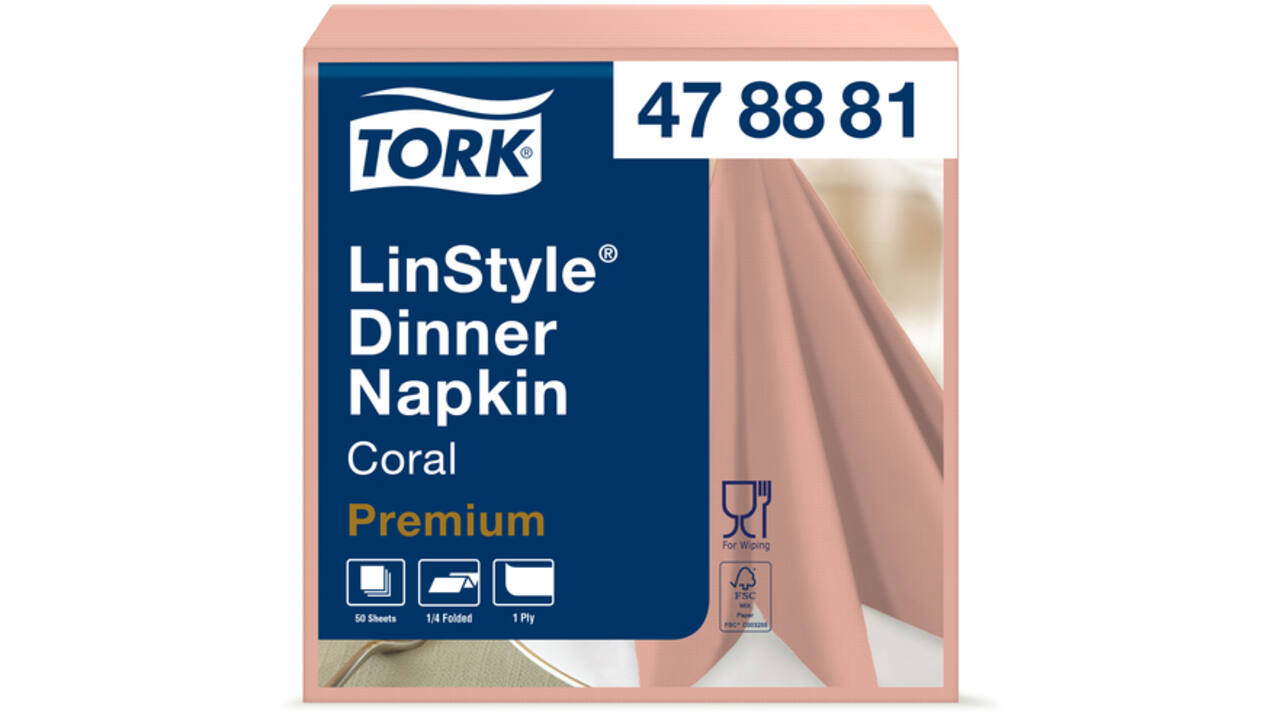 Dinnerservet Tork LinStyle® 1/4-vouw 1-laags 50st koraalrood