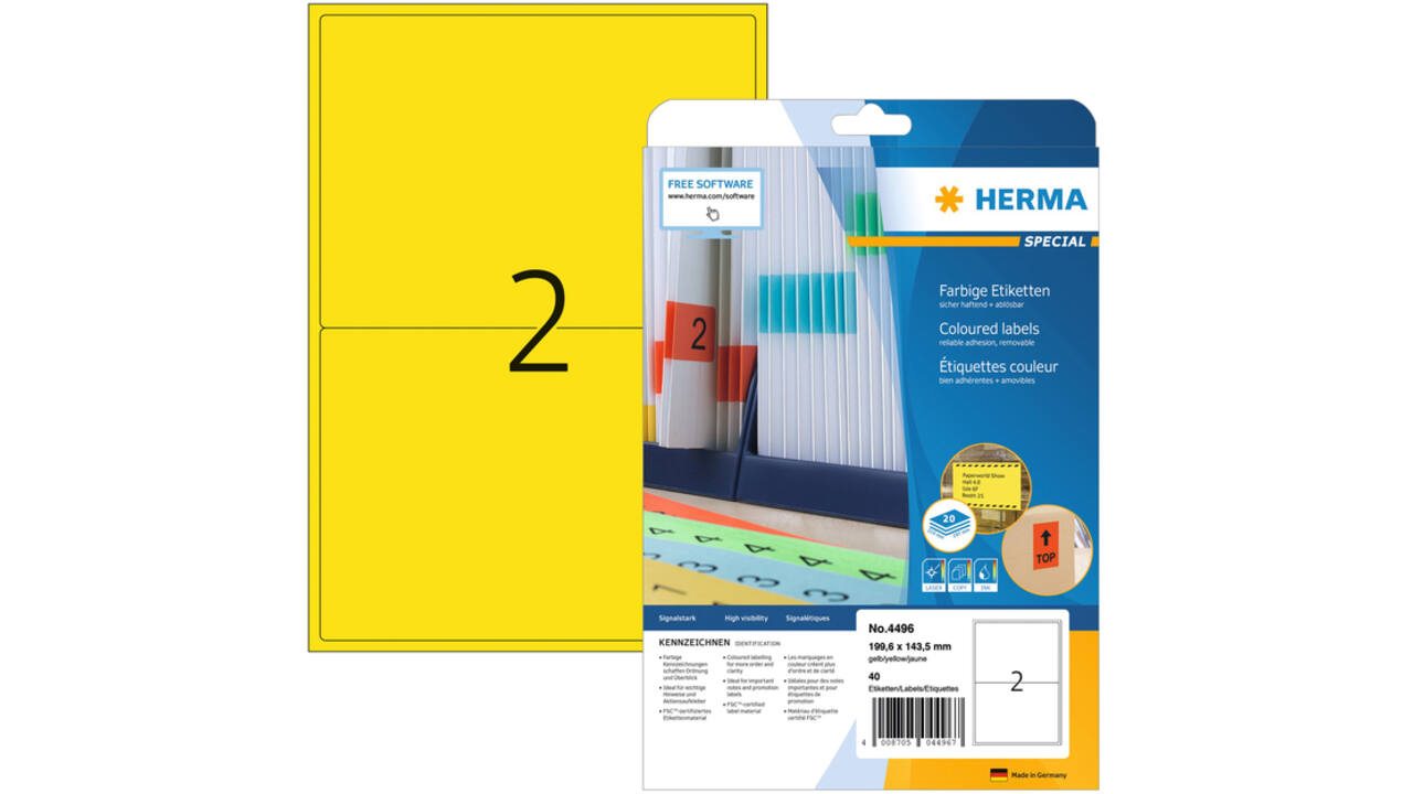 Etiket HERMA 4496 199.6x143.5mm geel 40stuks