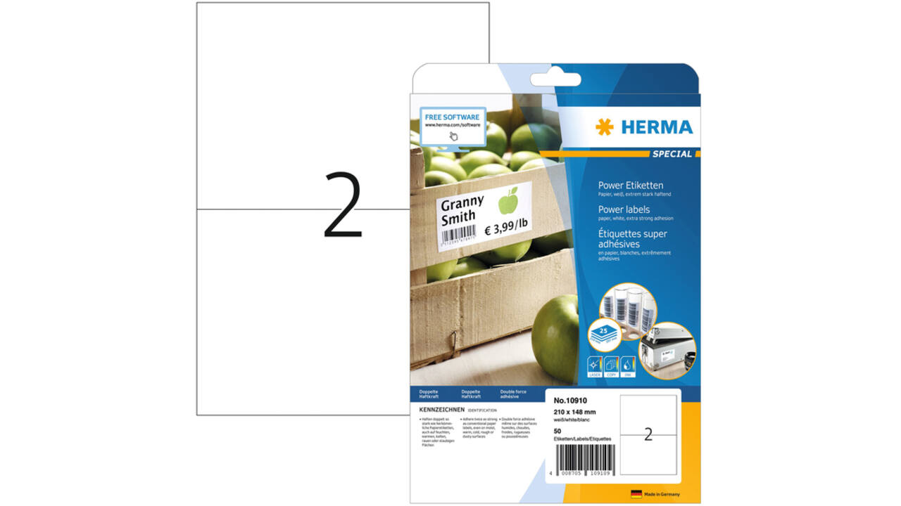 Etiket HERMA Power 10910 210x148mm wit 50stuks