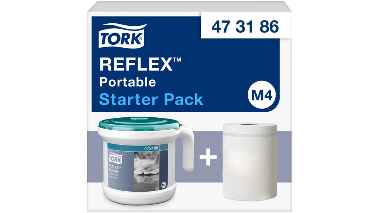 Startpakket Tork Reflex™ M4 draagbare dispenser wit/turquoise 473186