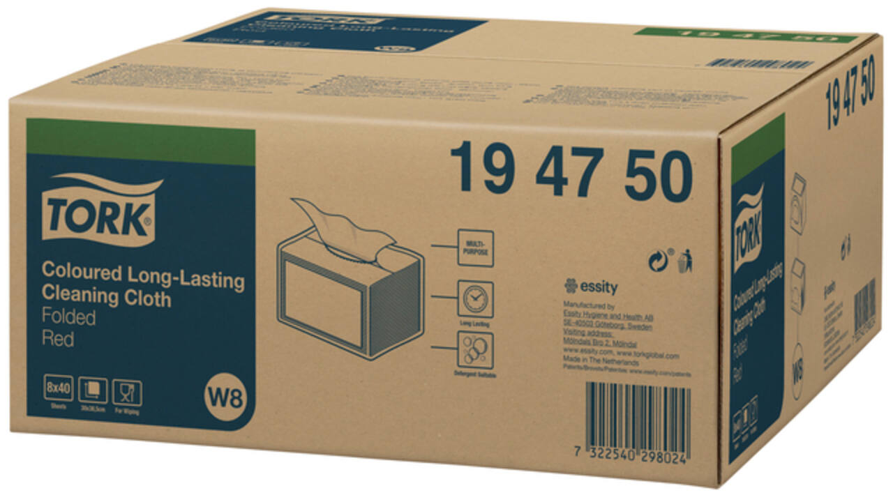 Reiningingsdoek Tork Long Lasting W8 multifunctioneel rood 194750