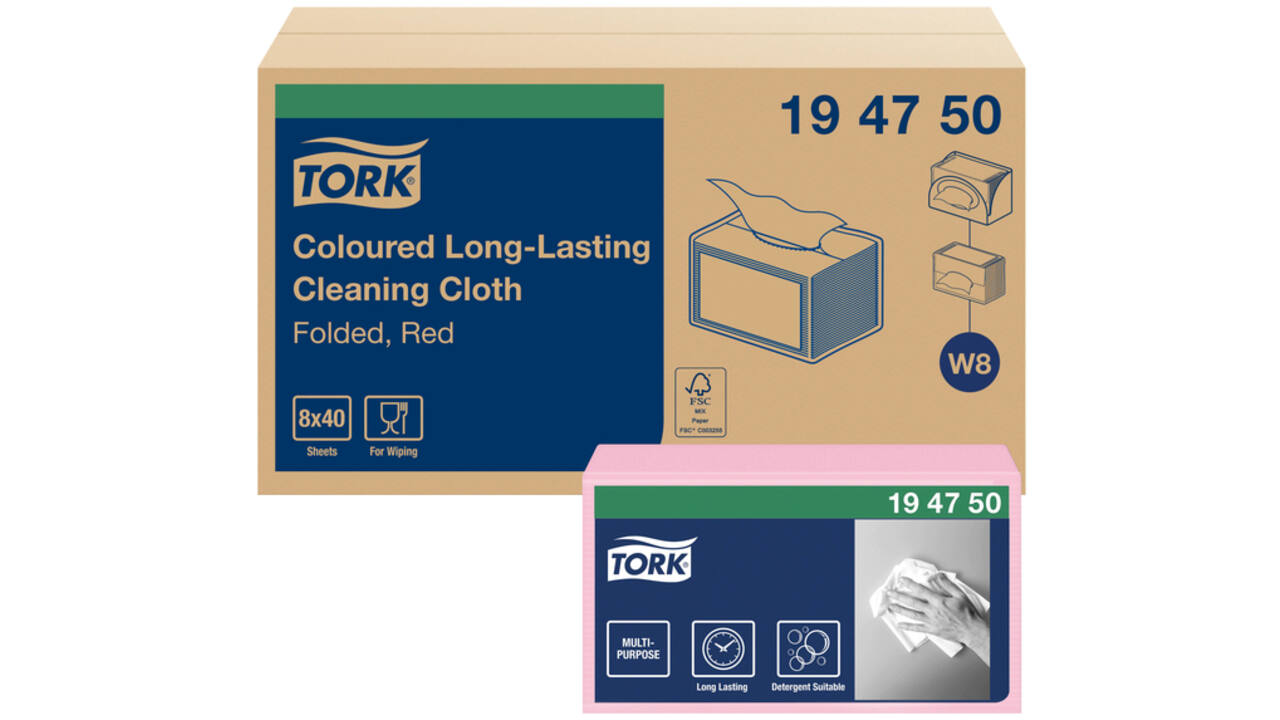 Reiningingsdoek Tork Long Lasting W8 multifunctioneel rood 194750