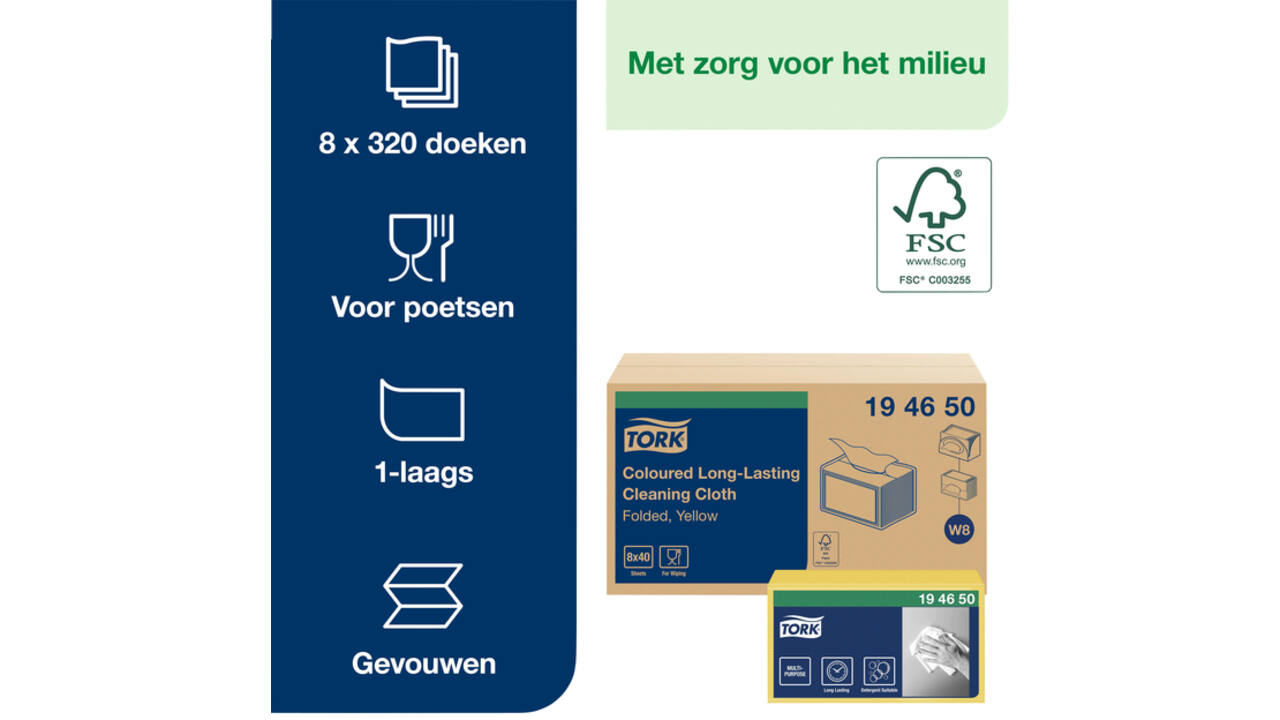 Reinigingsdoek Tork W8 Premium 1-laags 40 vel geel 194650