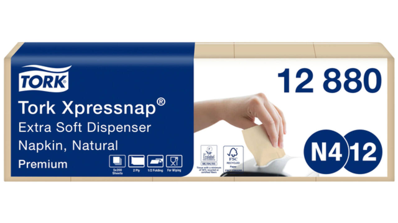 Servet Tork N4 Xpressnap Premium 1/2 vouw 2-laags 213x165mm 1000 vel naturel 12880