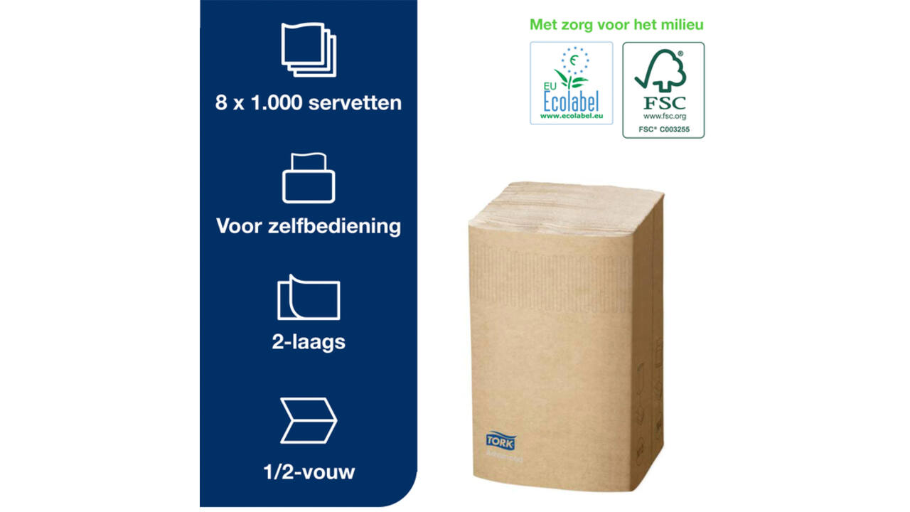 Servet Tork N4 Xpressnap Premium 1/2 vouw 2-laags 213x165mm 1000 vel naturel 12880