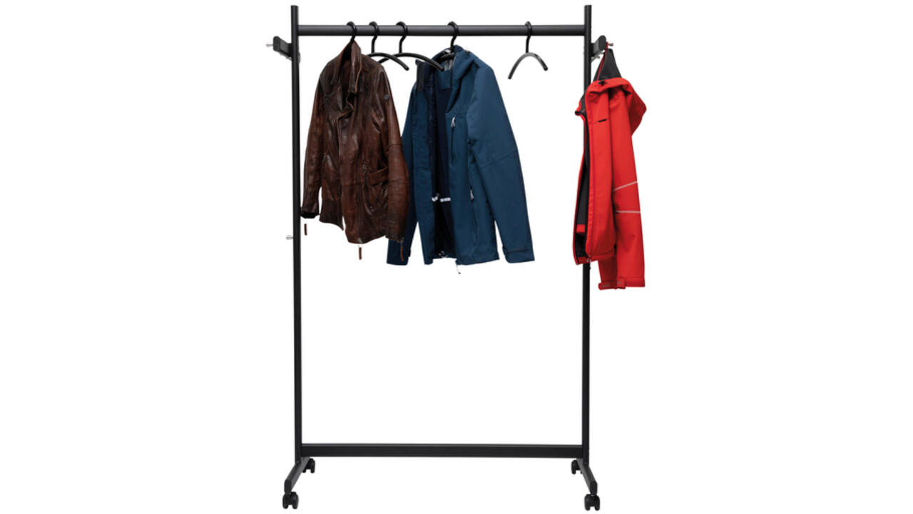 Garderoberek MAUL Samba mobiel 115X172X51cm 40kg, 10 haken zwart RAL9004