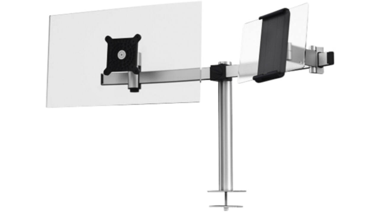 Monitorarm Durable met bladdoorvoer voor 1 scherm en 1 tablet