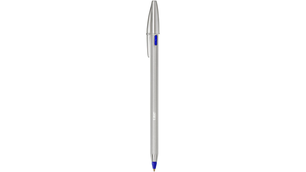 Balpen Bic Cristal Re-new medium blauw blister à 1 balpen + 2 vullingen