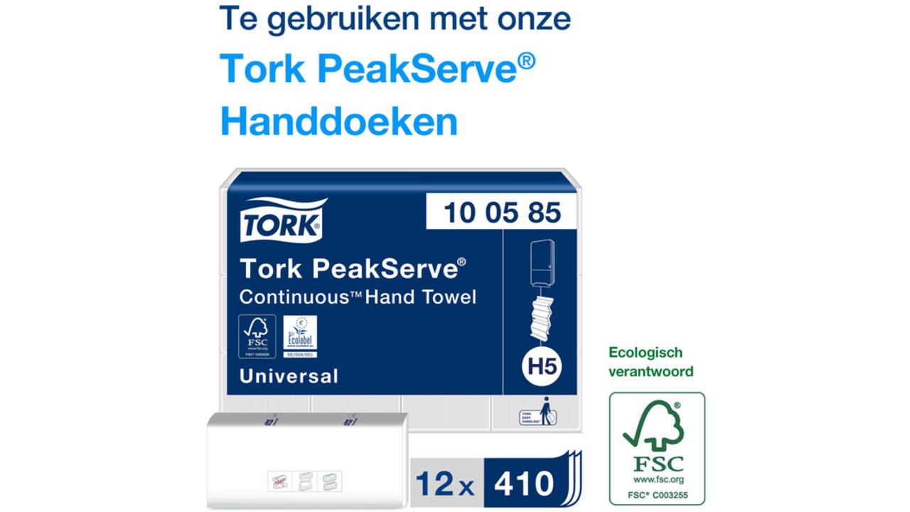 Handdoekdispenser Tork H5 Elevation PeakServe klein wit 552550
