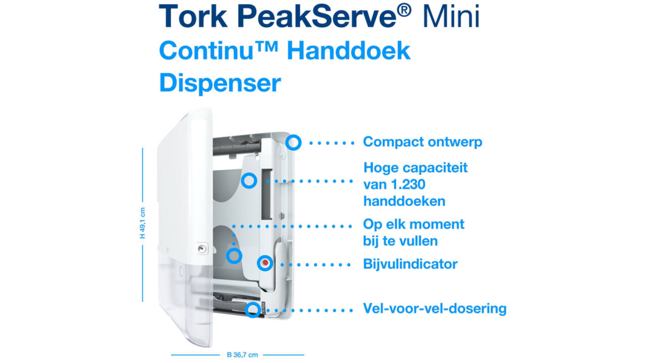 Handdoekdispenser Tork H5 Elevation PeakServe klein wit 552550