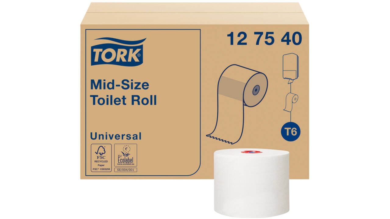Toiletpapier Tork Mid-size T6 Universal 1-laags 135m wit 127540