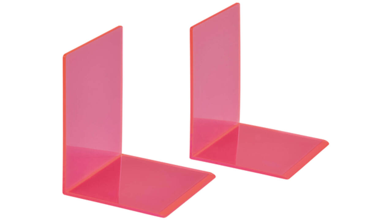 Boekensteun MAUL 10x10x13cm acryl set 2 neon rood transparant