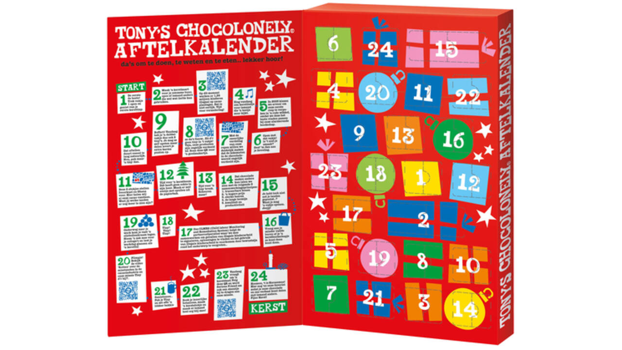 Chocolade Tony's Chocolonely Kerst big Tiny calendar 225gr assorti