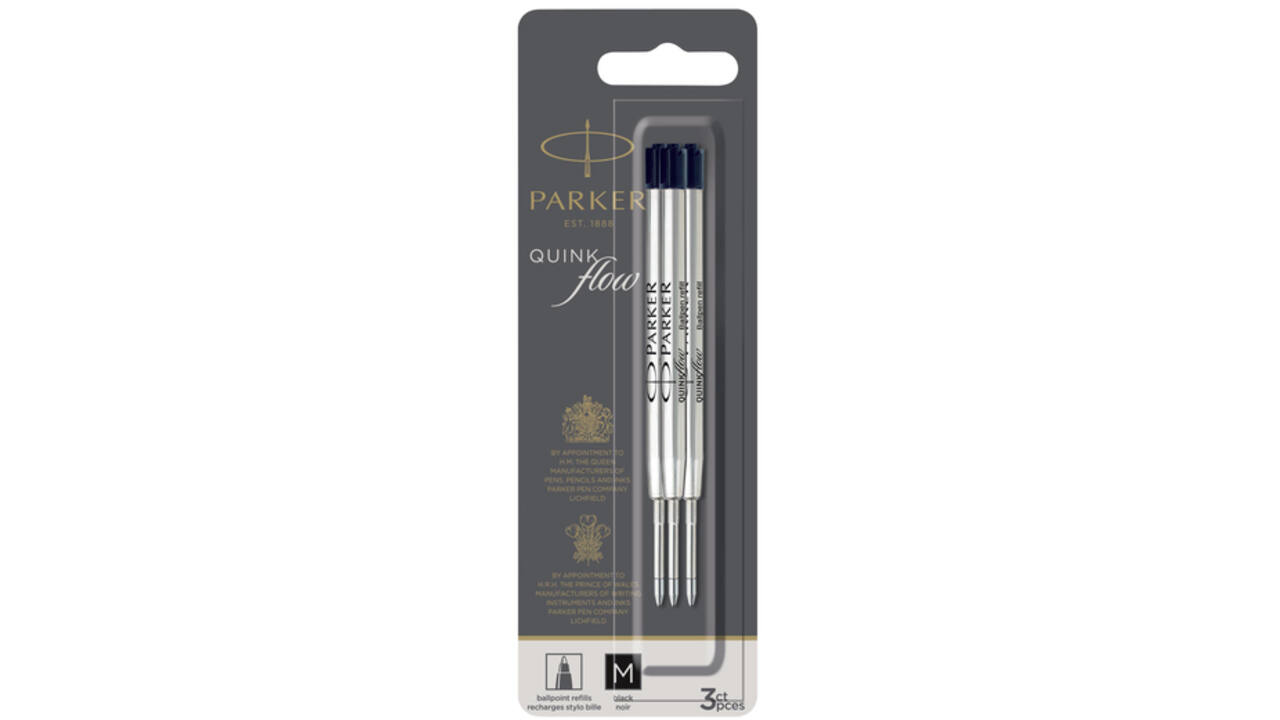 Balpenvulling Parker Quinkflow medium zwart blister à 3 stuks
