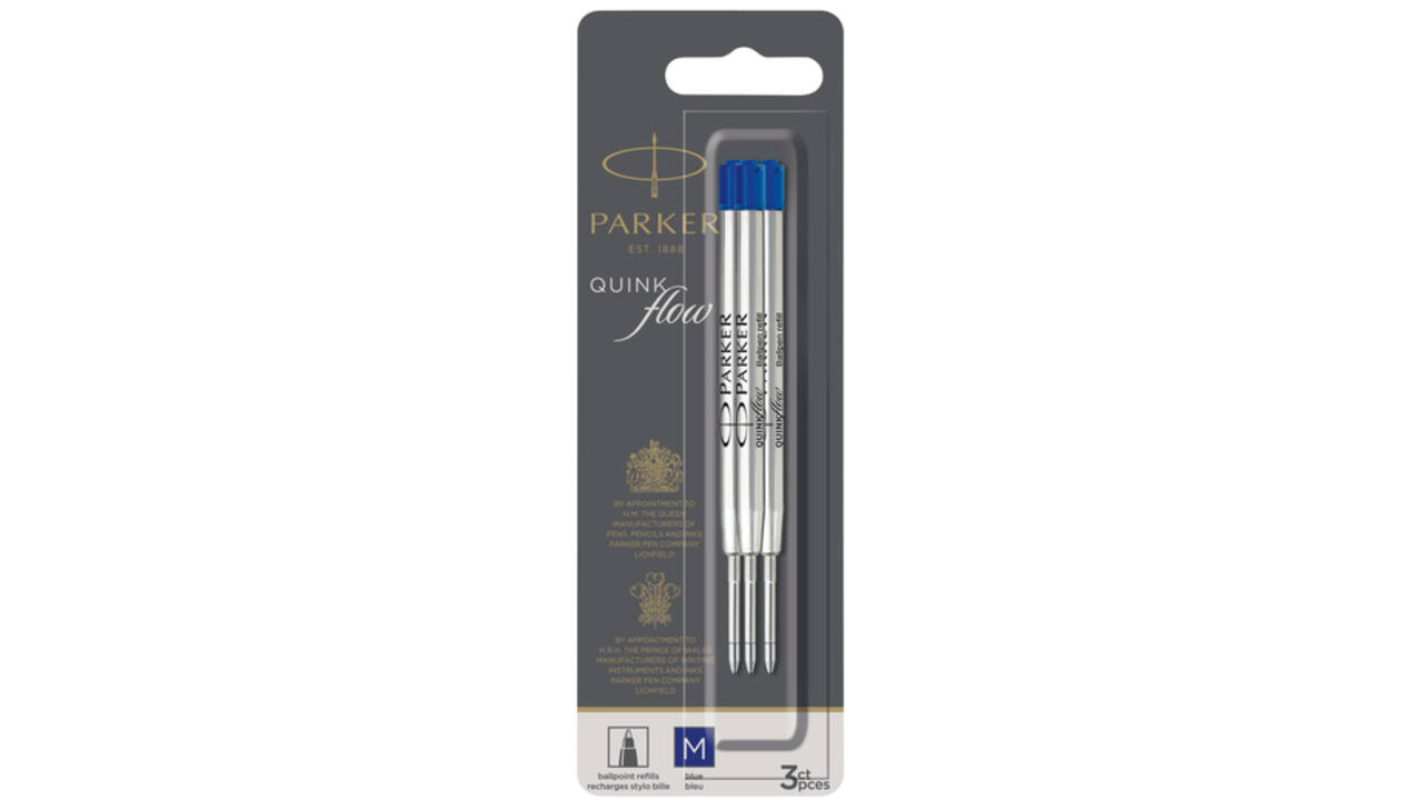 Balpenvulling Parker Quinkflow medium blauw blister à 3 stuks
