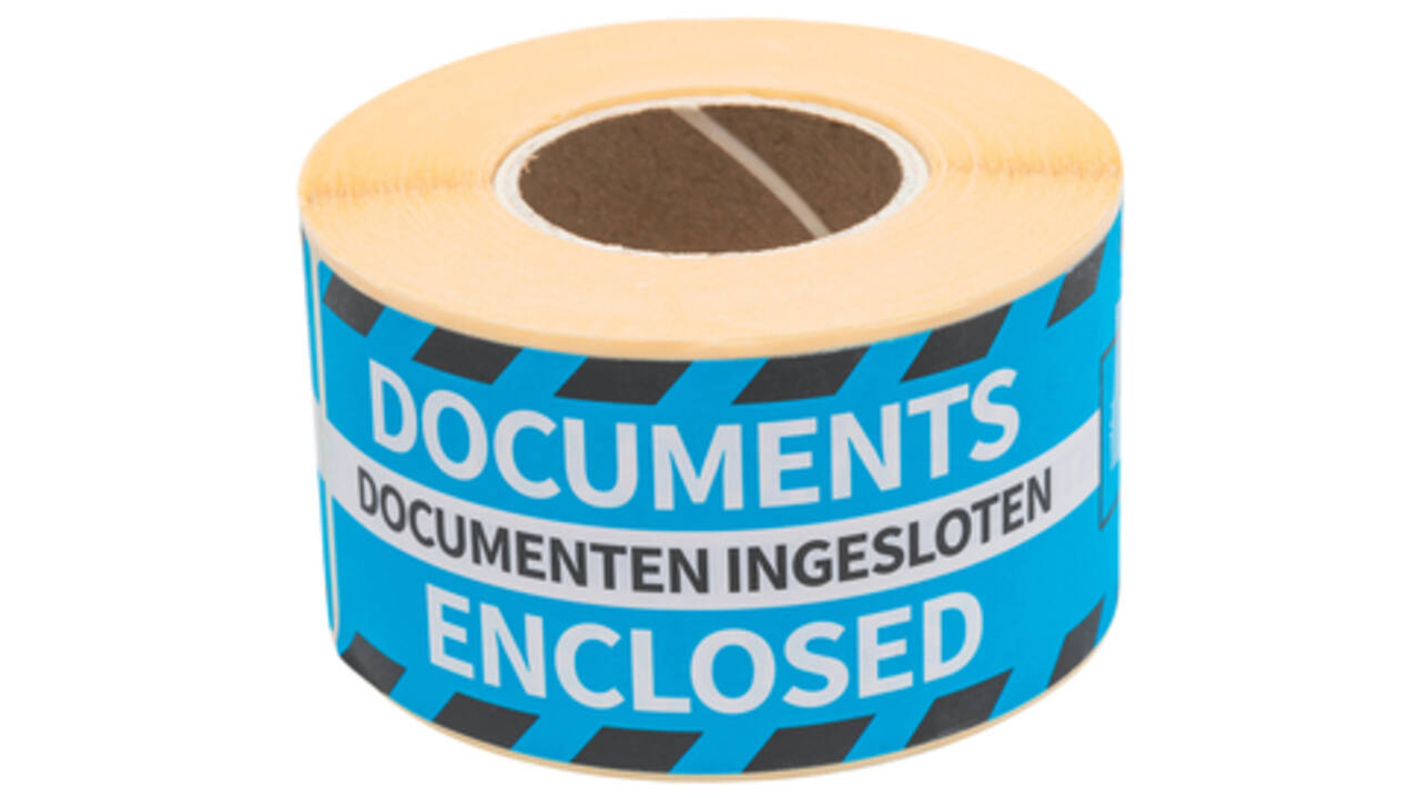 Waarschuwingsetiket Rillprint documents enclosed 46x125mm blauw