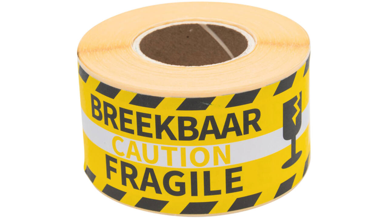 Waarschuwingsetiket Rillprint fragile 46x125mm geel