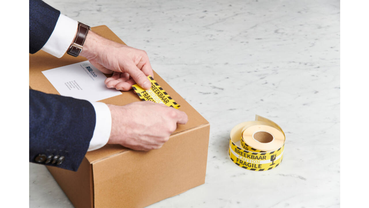 Waarschuwingsetiket Rillprint fragile 46x125mm geel