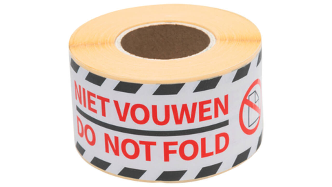 Waarschuwingsetiket Rillprint do not fold 46x125mm wit