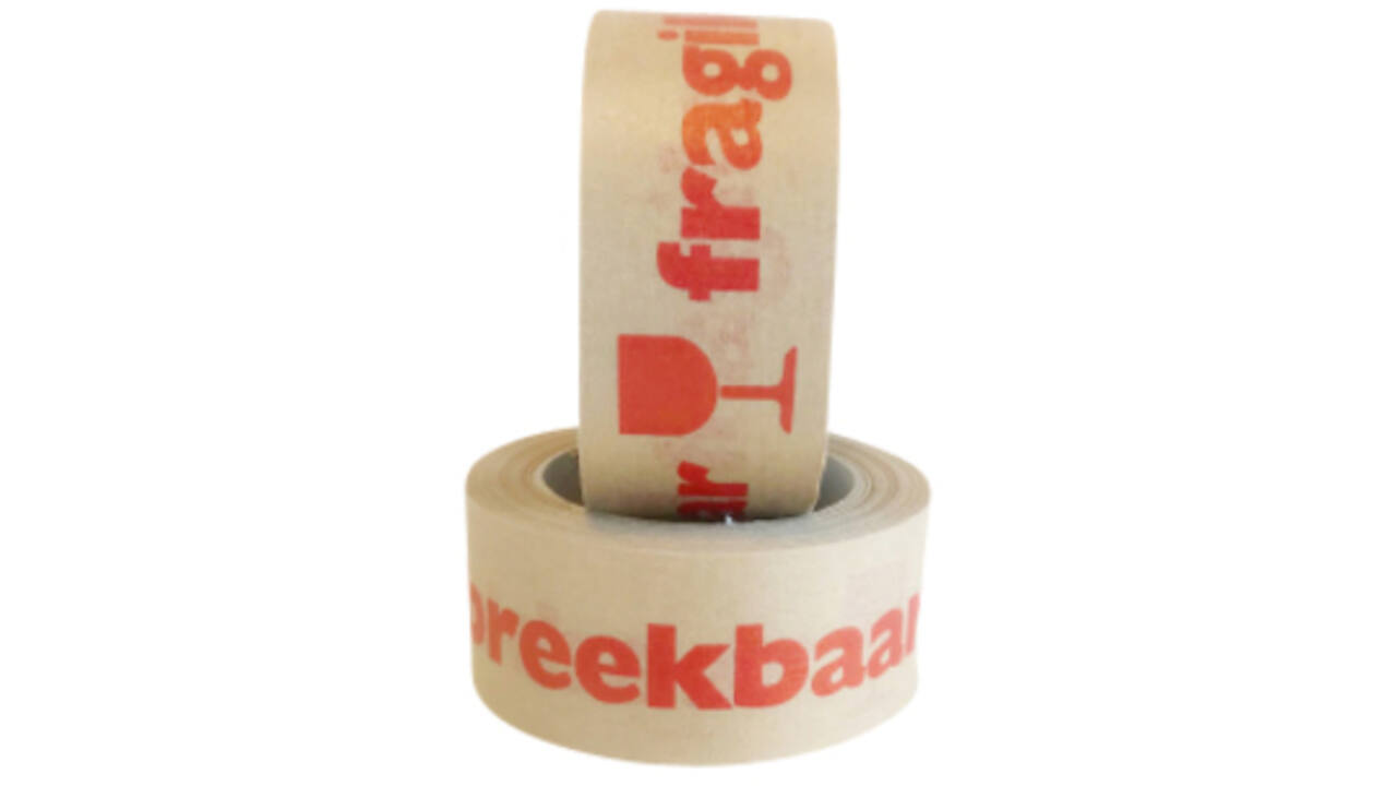 Waarschuwingstape IEZZY 50mmx50m 80p gerecycled papier bruin/rood