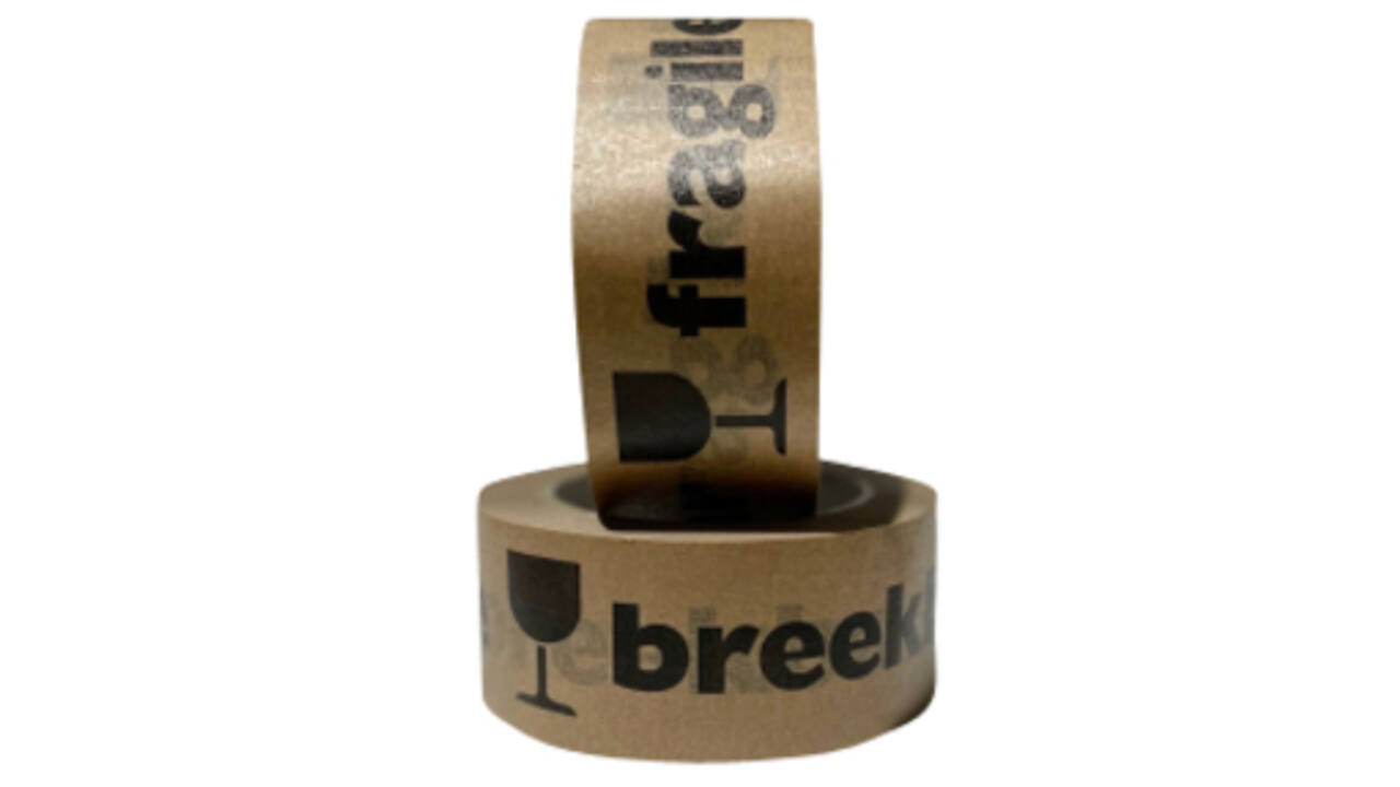 Waarschuwingstape IEZZY 50mmx50m 80p gerecycled papier br/zw