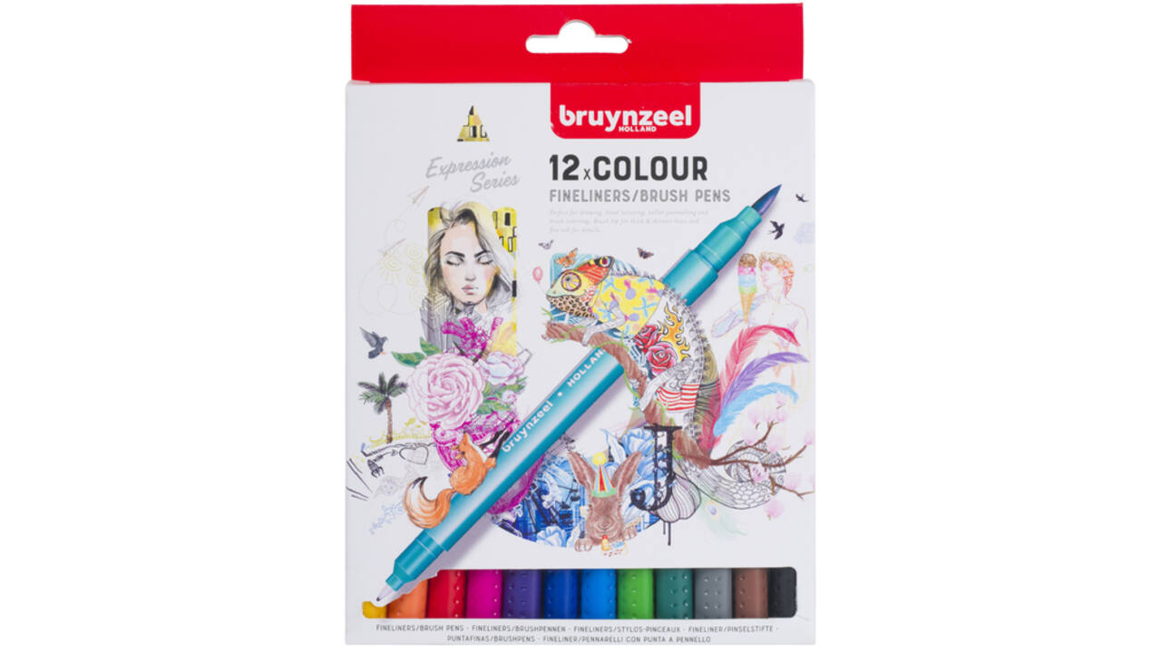 Fineliner Brush pen Bruynzeel Creatives set 12 kleuren