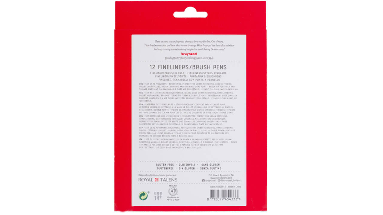 Fineliner Brush pen Bruynzeel Creatives set 12 kleuren