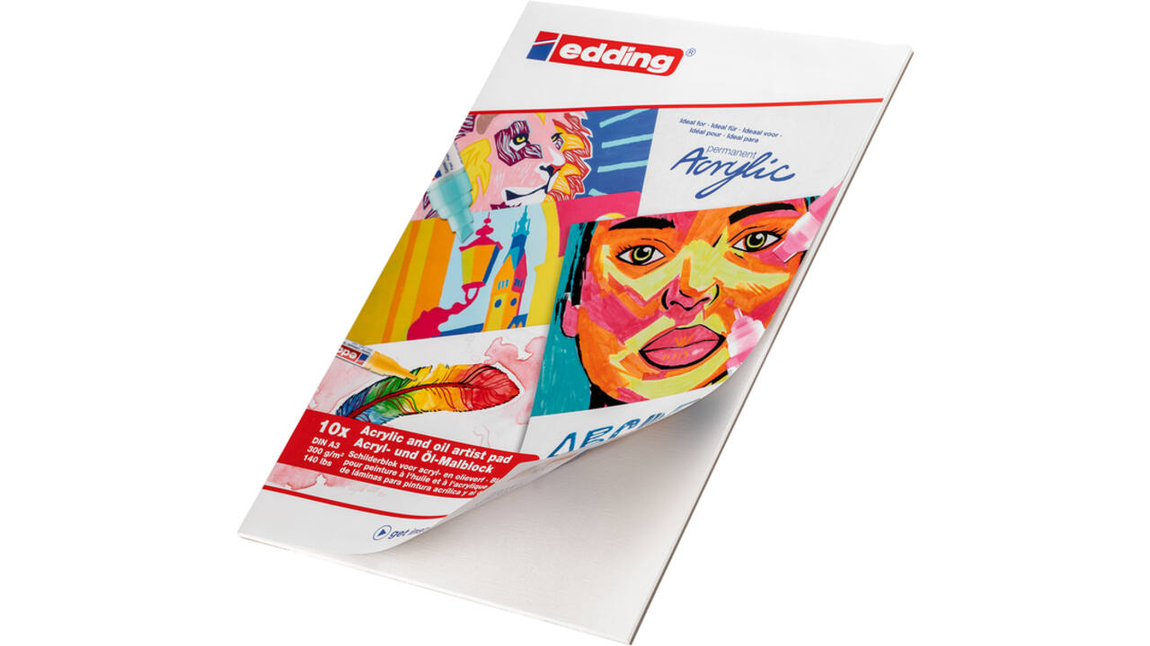 Olie- en Acrylblok edding 30010 A3 10 vel 300 gram wit