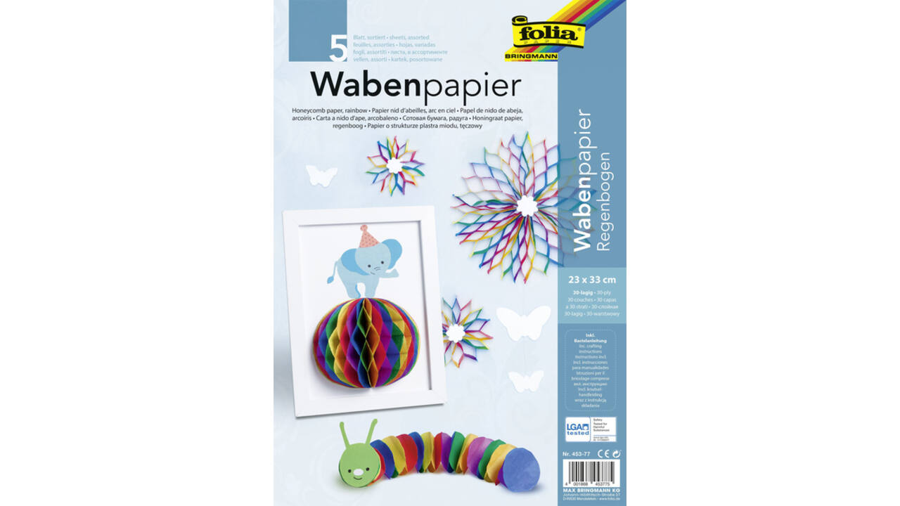 Honingraatpapier Folia 23x33cm 5 vel regenboog