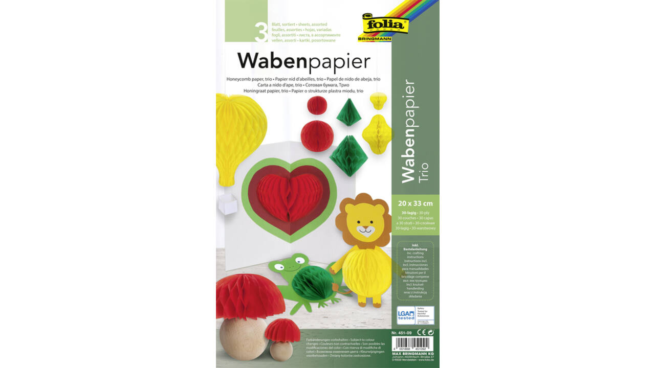 Honingraatpapier Folia 20x33cm 3 vel assorti