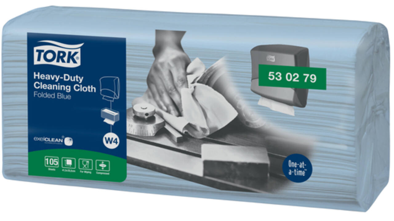 Reinigingsdoek Tork Heavy-Duty W4 gevouwen absorberend 105 vel blauw 530279
