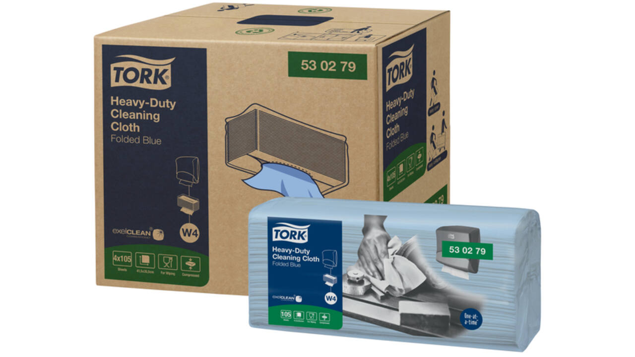 Reinigingsdoek Tork Heavy-Duty W4 gevouwen absorberend 105 vel blauw 530279