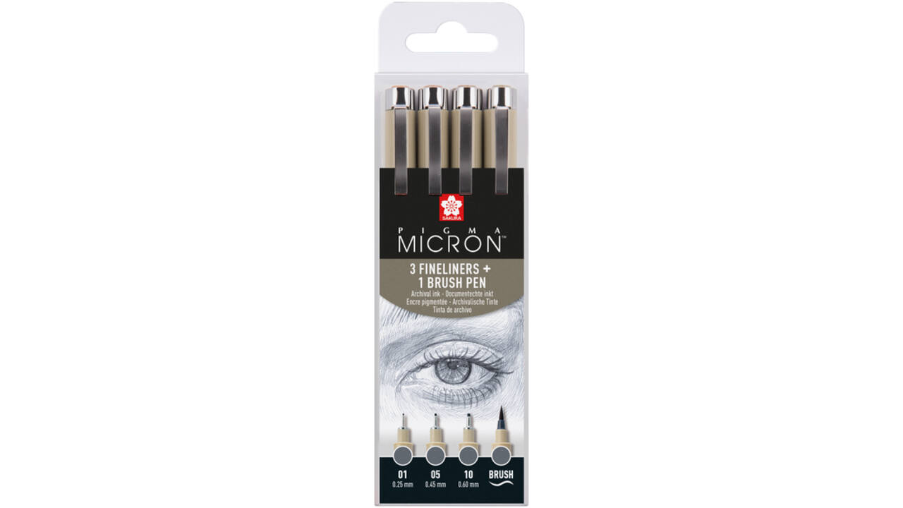 Fineliner Sakura Pigma Micron koelgrijs set 4 maten
