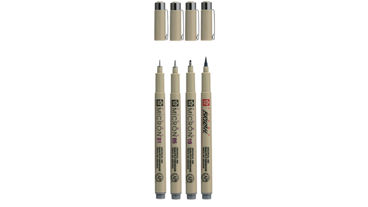 Fineliner Sakura Pigma Micron koelgrijs set 4 maten