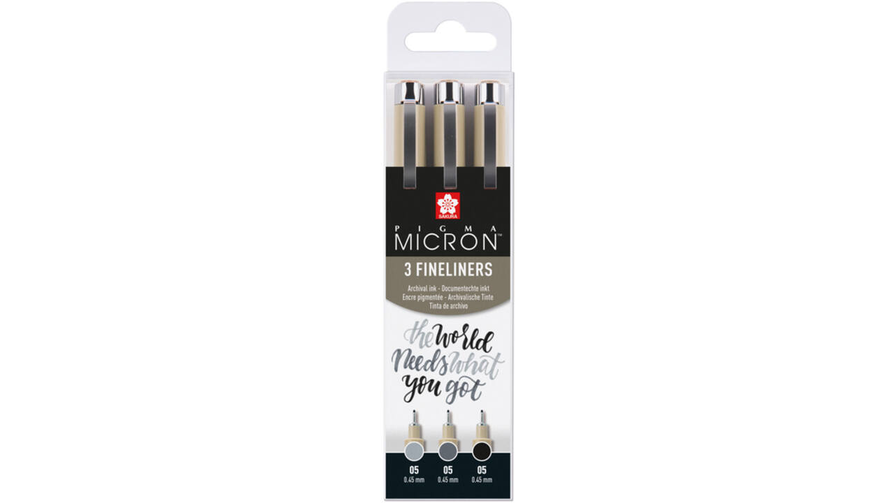 Fineliner Sakura Pigma Micron 05 set zwart & grijs 3 maten