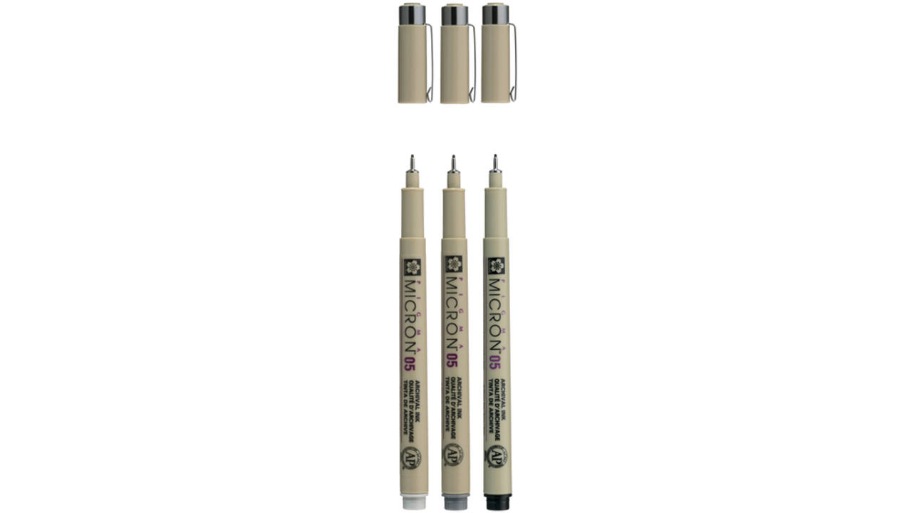 Fineliner Sakura Pigma Micron 05 set zwart & grijs 3 maten