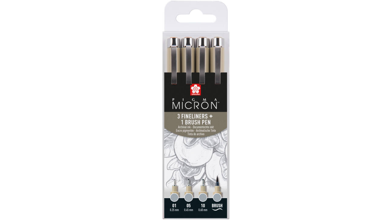 Fineliner Sakura Pigma Micron lichtgrijs set 4 maten