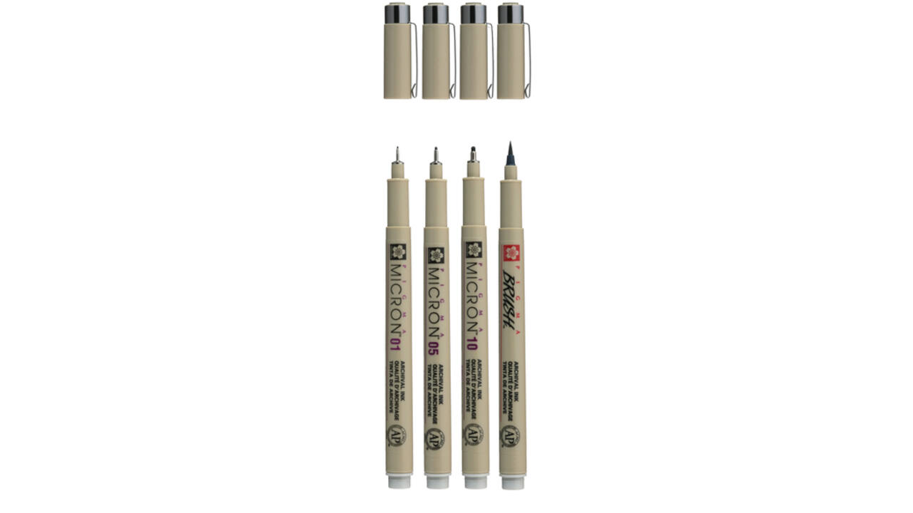 Fineliner Sakura Pigma Micron lichtgrijs set 4 maten