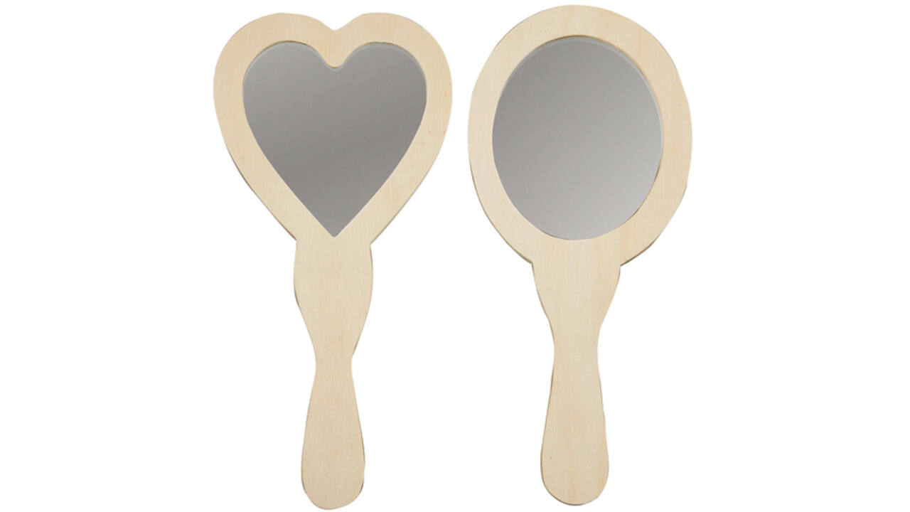 Handspiegel Creativ Company hart en ovaal 23-24cm hout