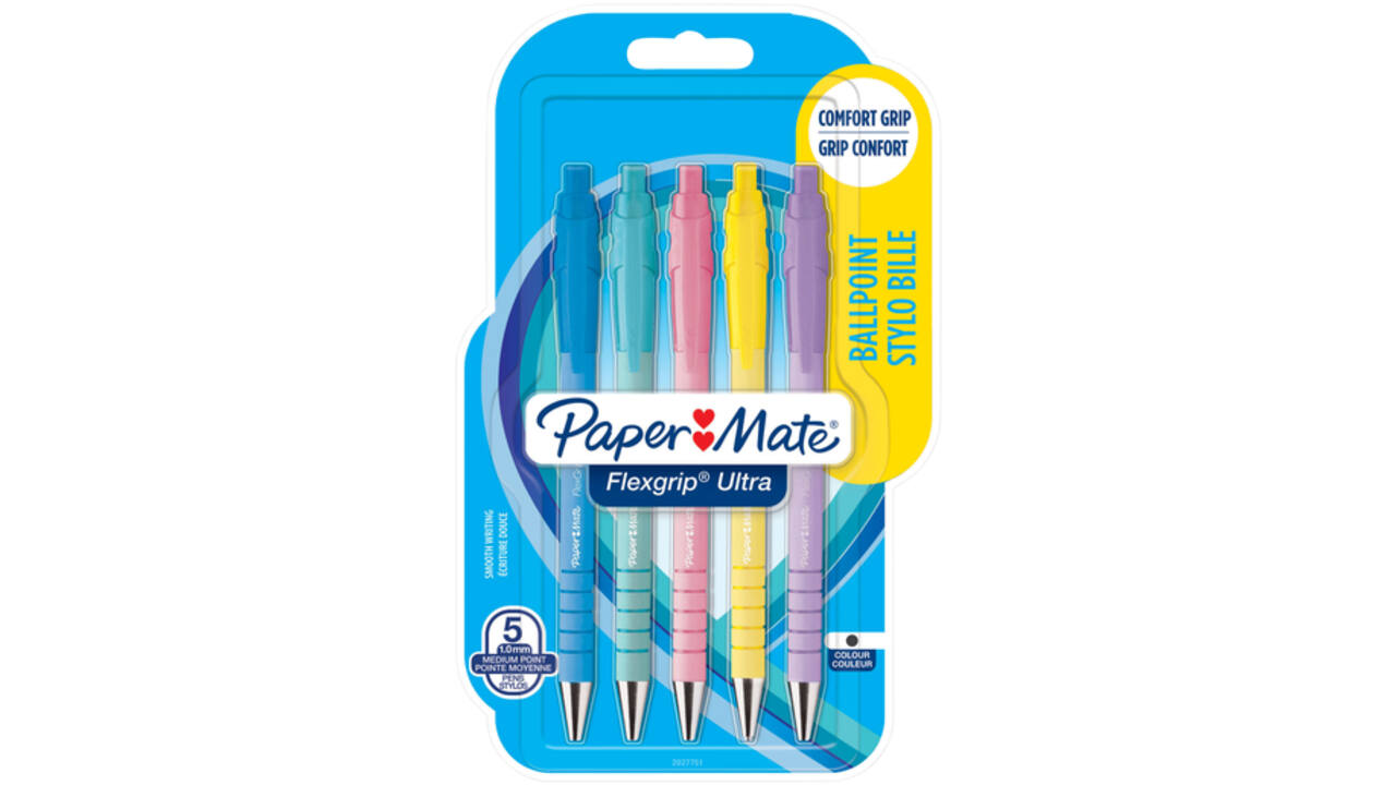 Balpen Paper Mate Flexgrip drukknop pastel schrijfkleur zwart