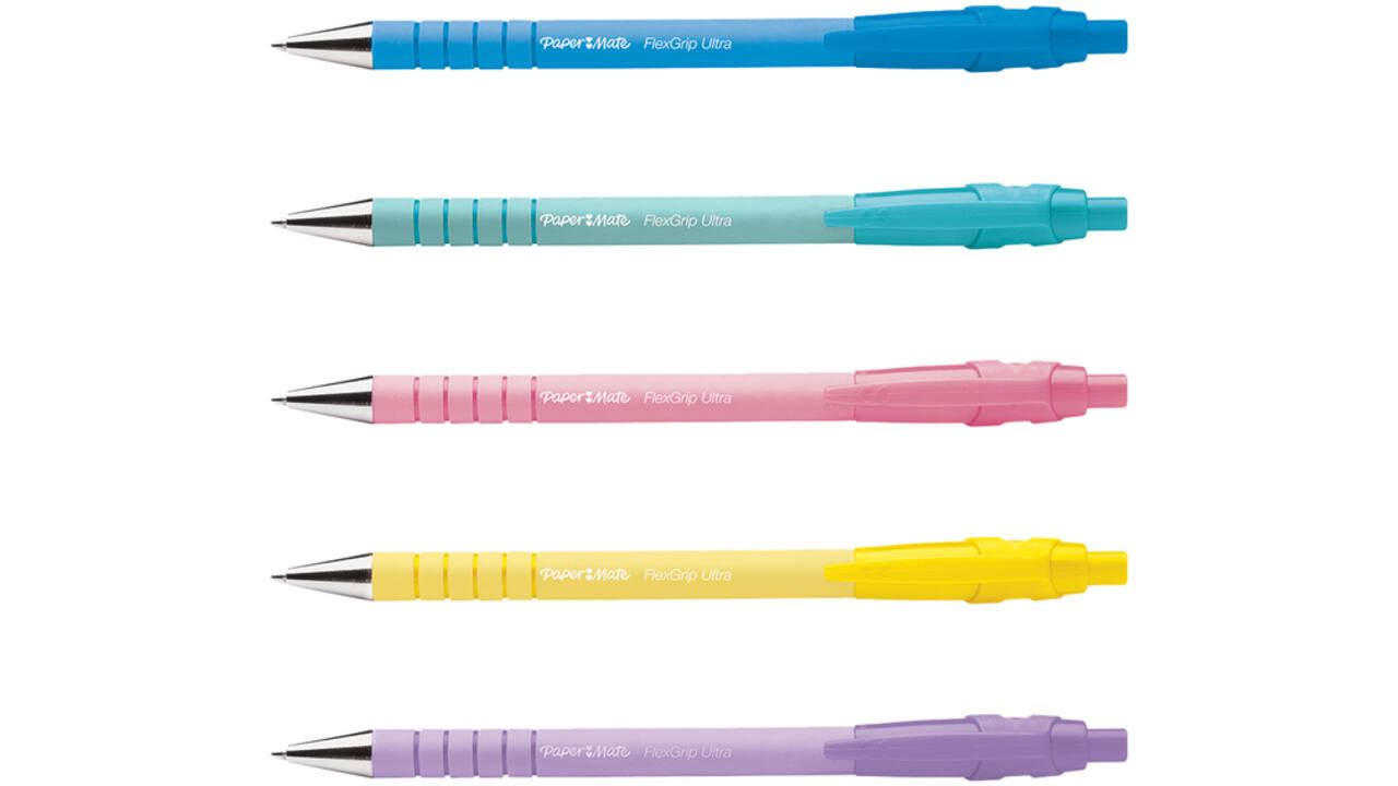 Balpen Paper Mate Flexgrip drukknop pastel schrijfkleur zwart