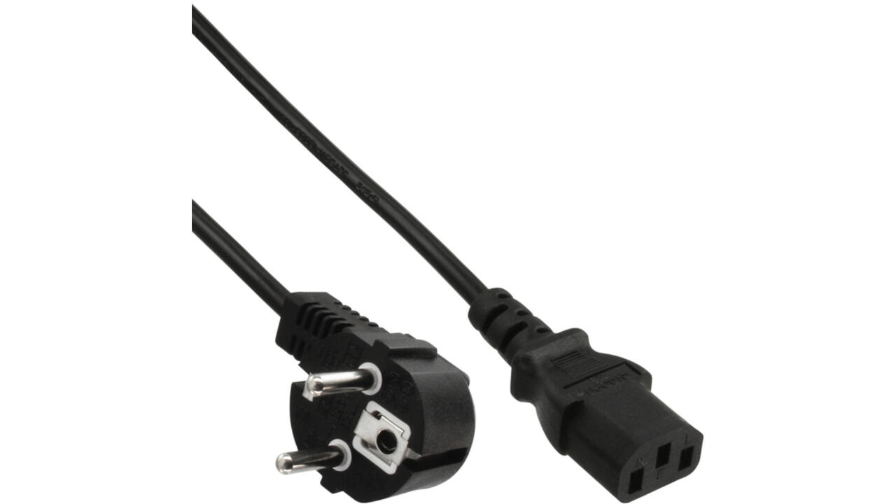 Kabel inLine STROOM C13 recht - CEE7/7 haaks 1,8 meter zwart