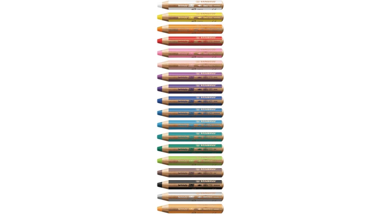 Kleurpotloden STABILO 880 woody 3 in 1 incl puntenslijper en penseel assorti etui à 18 stuks