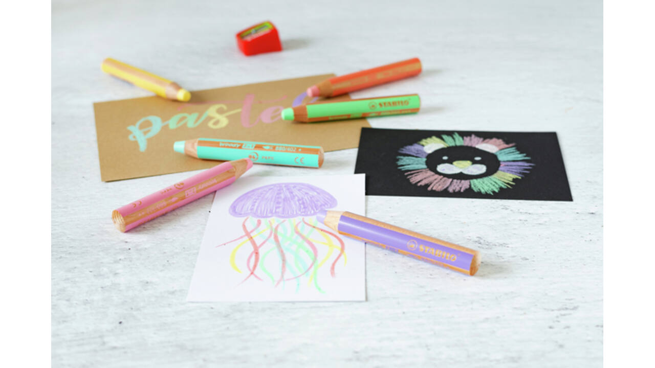 Kleurpotloden STABILO 880 woody inclusief puntenslijper pastel assorti etui à 6 stuks