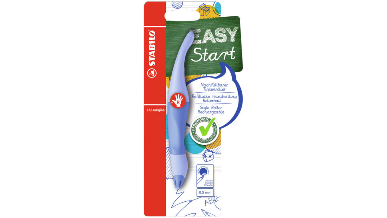 Rollerpen STABILO Easyoriginal rechts M pastel luchtig blauw blister