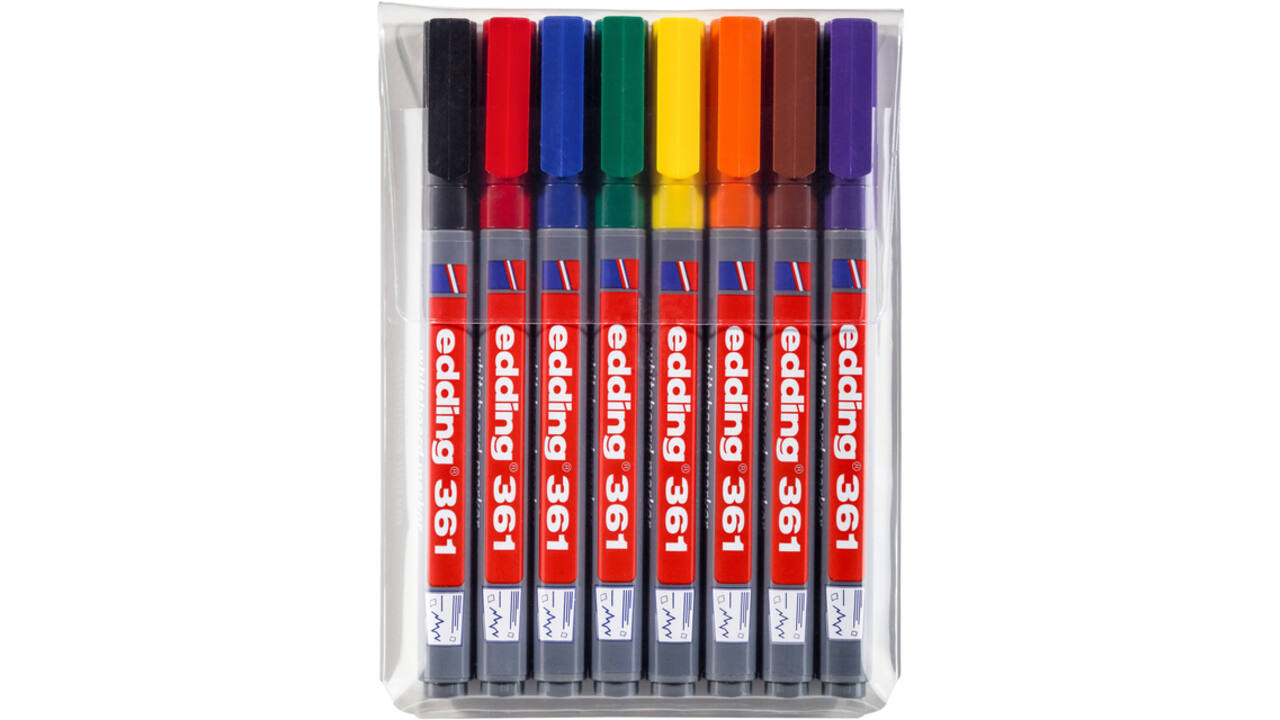 Viltstift edding 361 whiteboard rond 1mm assorti set à 8 stuks