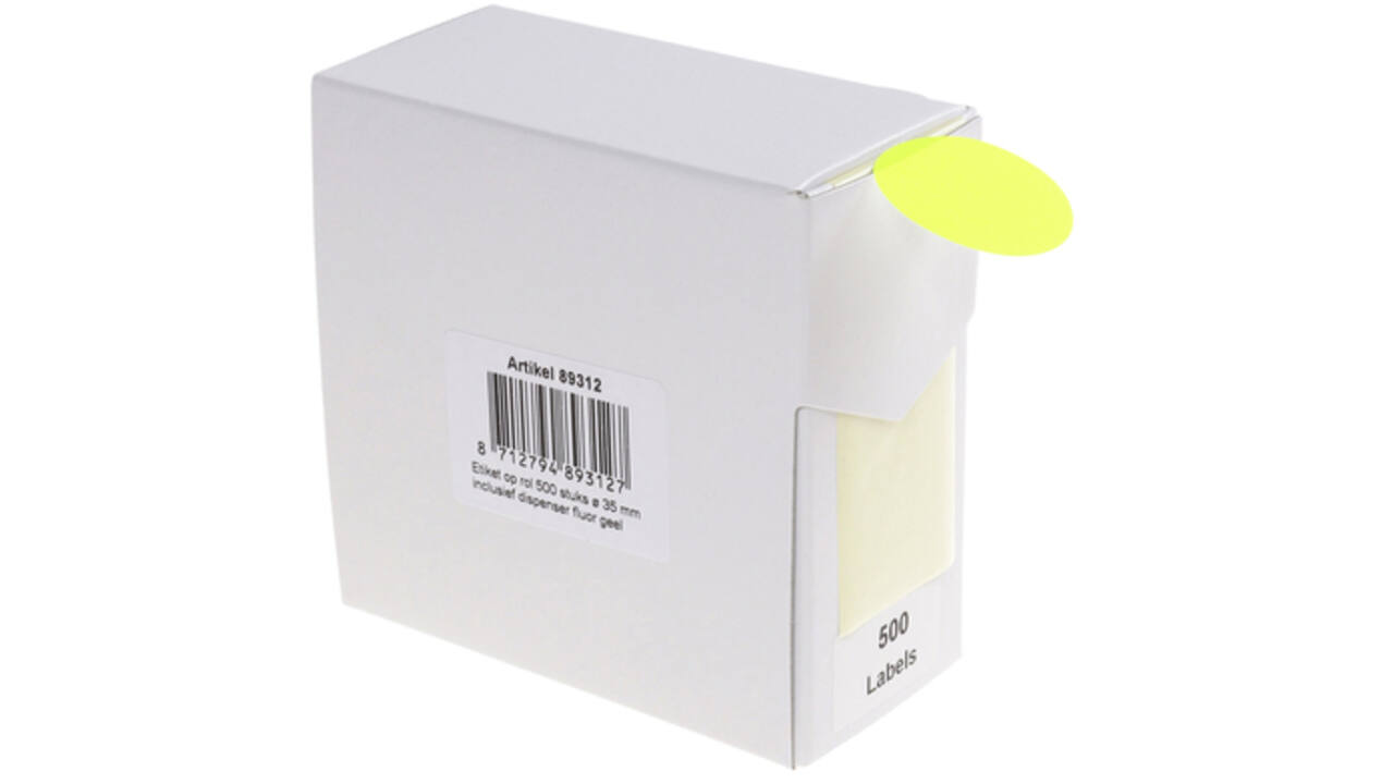 Etiket Rillprint 35mm 500st op rol fluor geel